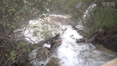 冰川水溪流河流树林原始雪山瀑布